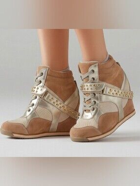 Wedge Sneaker Booties – Gold Studded High-Top Sneakers Size 6